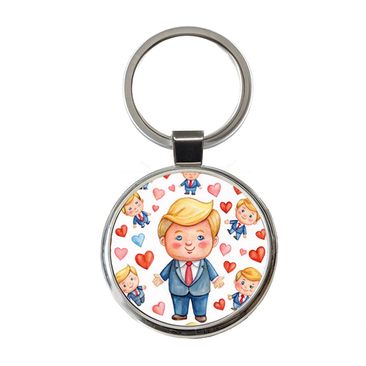 Cute Donald Trumps Hearts Round Metal Keychain