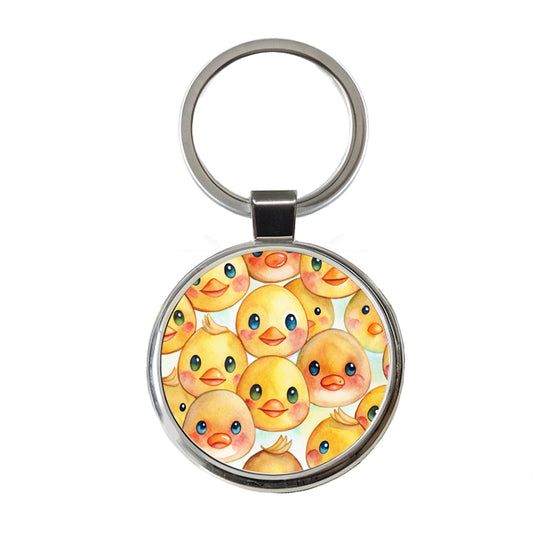 Cute Duck Faces Watercolor Round Metal Keychain
