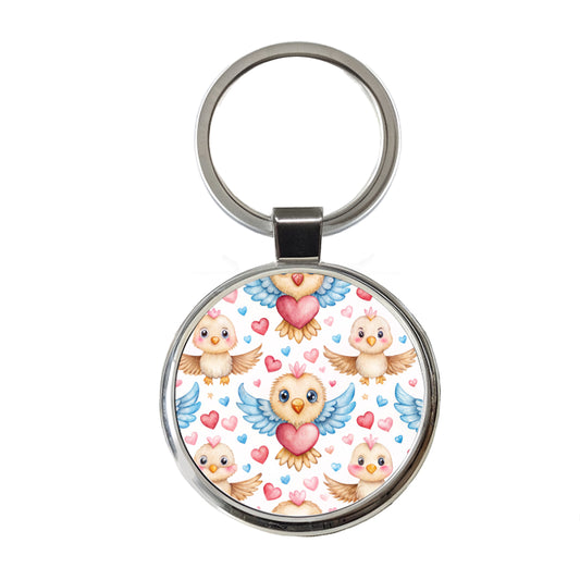 Cute Eagles Hearts Watercolor Round Metal Keychain