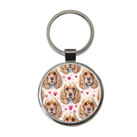 Cute English Cocker Spaniel Dog Faces Round Metal Keychain
