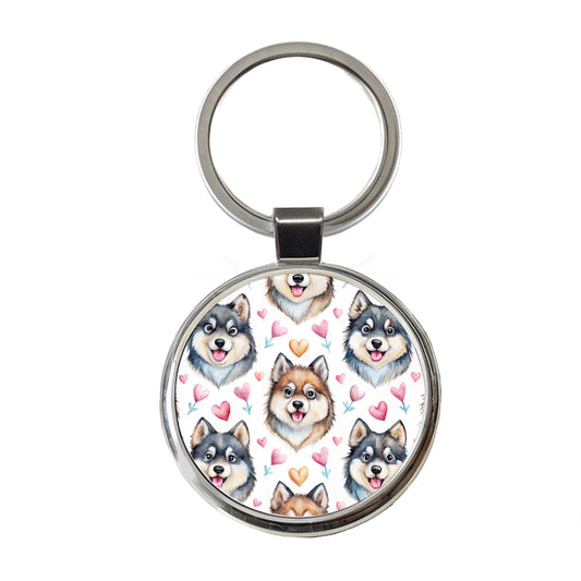 Cute Finnish Lapphund Dog Faces Round Metal Keychain