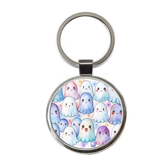 Cute Ghosts Watercolor Round Metal Keychain