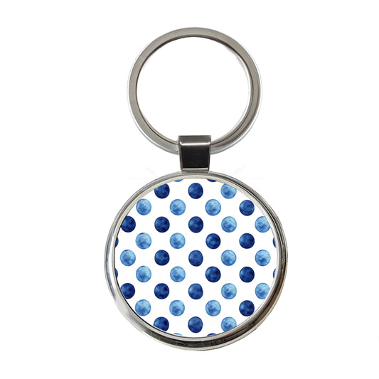 Dark Blue Polka Dots White Background Round Metal Keychain