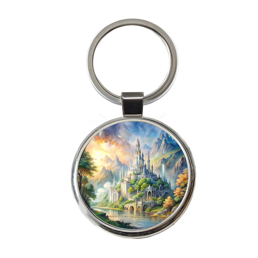 Elves Elvish Beautiful Fantasy Watercolor Round Metal Keychain