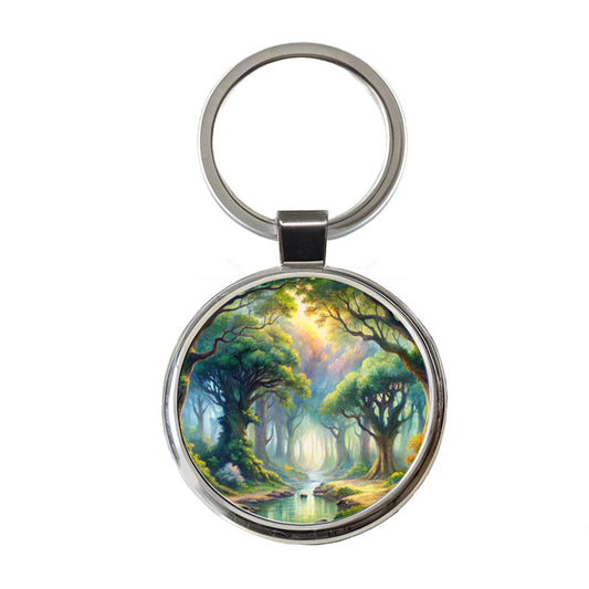 Elvish Elves Forest Fantasy Watercolor Design Round Metal Keychain