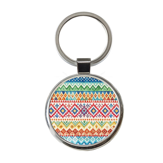 Fair Isle Knitting Sweater Round Metal Keychain