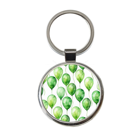 Green Balloons Watercolor Birthday Round Metal Keychain