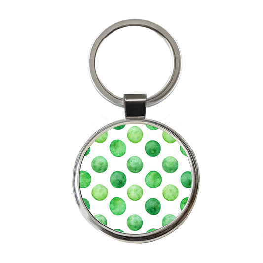 Green Polka Dots White Background Round Metal Keychain