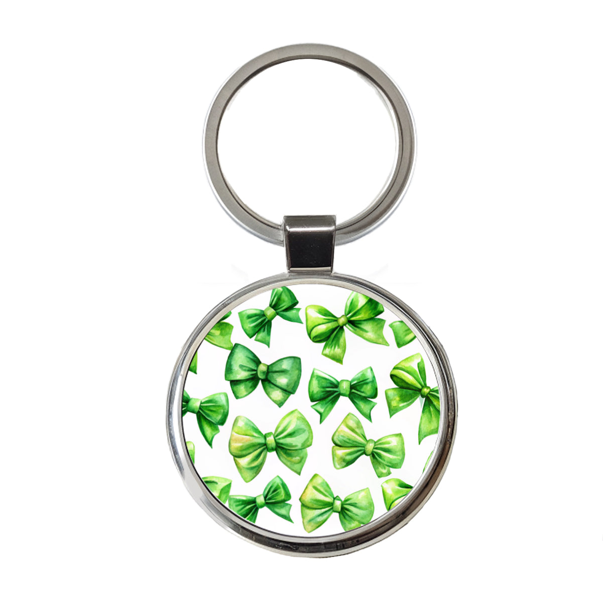 Green Scattered Coquette Bows Watercolor Round Metal Keychain