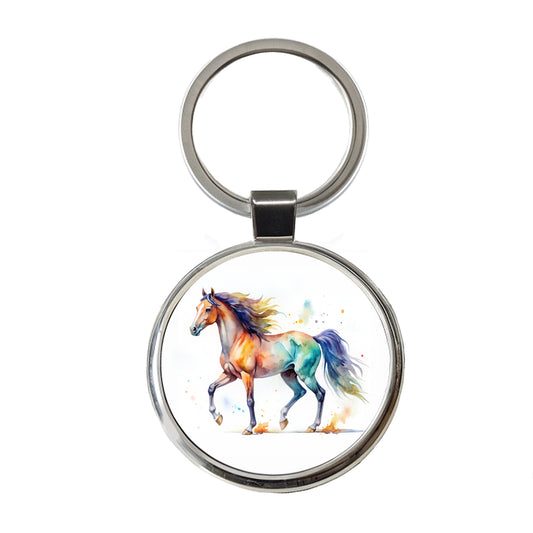 Horse Watercolor Design Round Metal Keychain