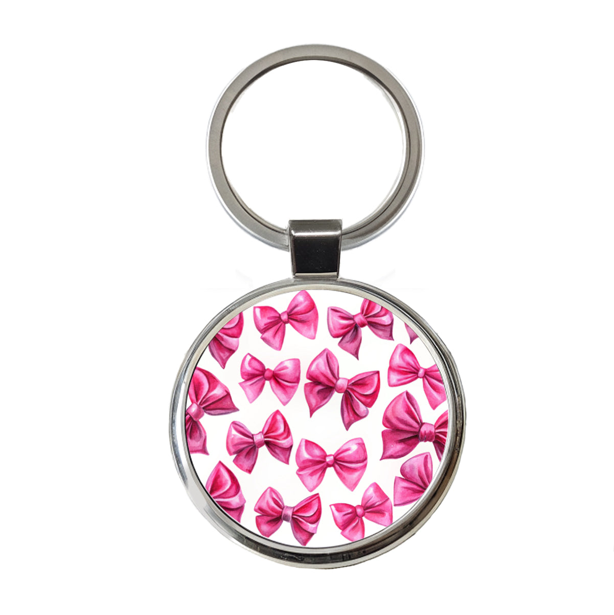 Hot Pink Scattered Coquette Bows Watercolor Round Metal Keychain