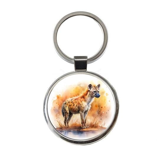 Hyena African Plain Watercolor Design Round Metal Keychain
