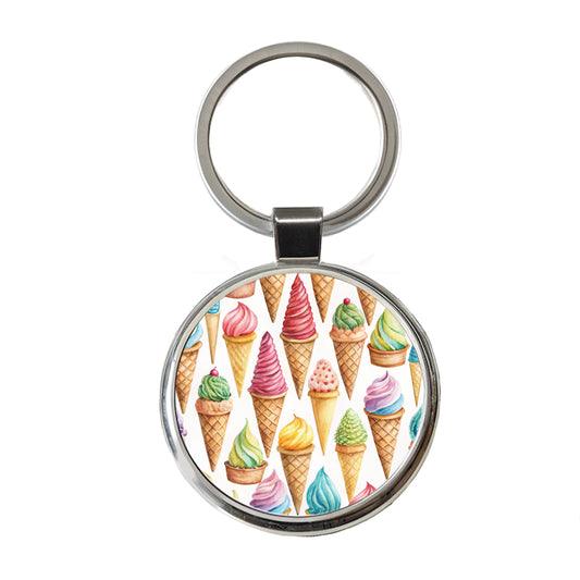 Ice Cream Cones Colorful Round Metal Keychain