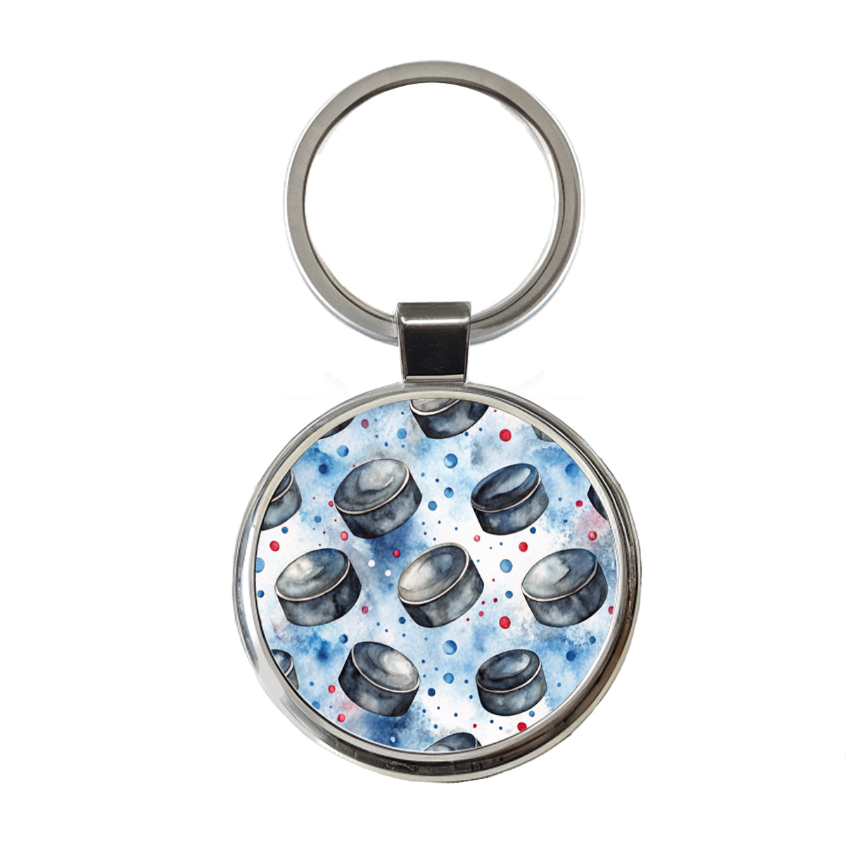 Ice Hockey Pucks Watercolor Round Metal Keychain