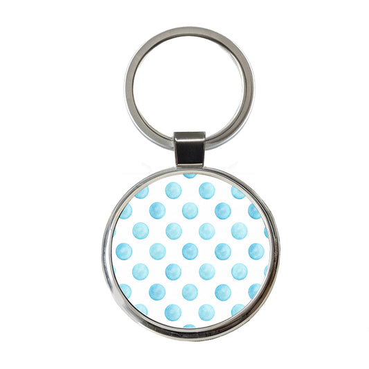 Light Blue Polka Dots White Background Round Metal Keychain
