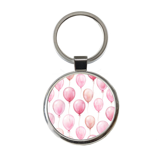 Light Pink Balloons Watercolor Birthday Round Metal Keychain