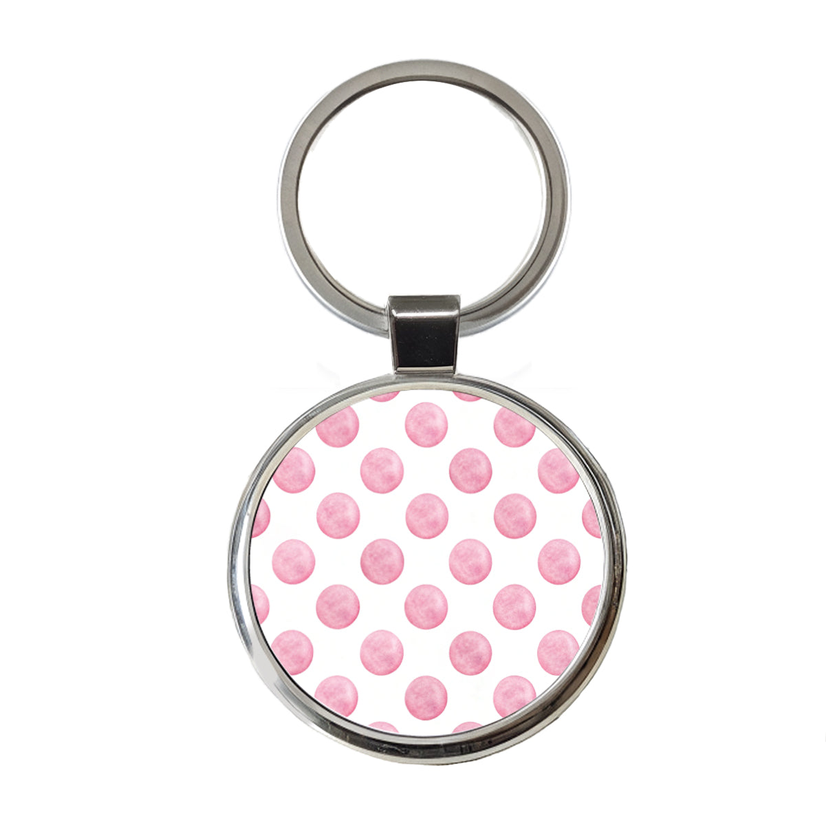 Light Pink Polka Dots White Background Round Metal Keychain
