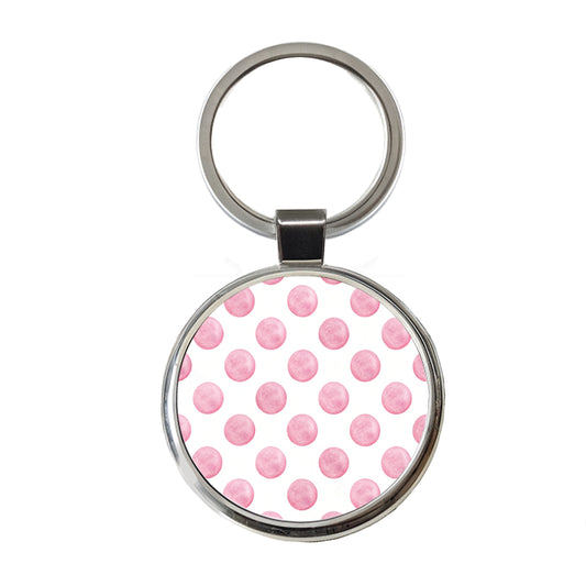 Light Pink Polka Dots White Background Round Metal Keychain