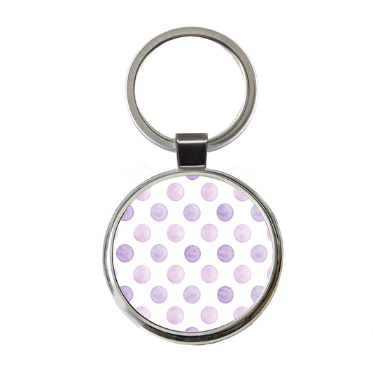 Light Purple Polka Dots White Background Round Metal Keychain