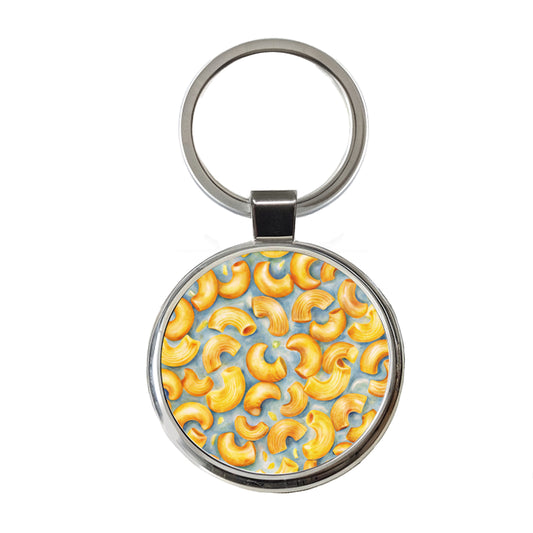 Macaroni Cheese Pasta Watercolor Round Metal Keychain