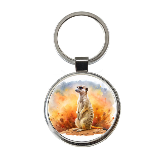 Meerkat African Plain Beautiful Watercolor Round Metal Keychain