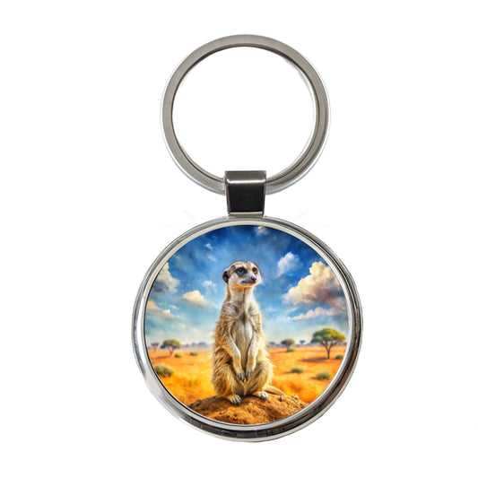 Meerkat African Plain Watercolor Design Round Metal Keychain