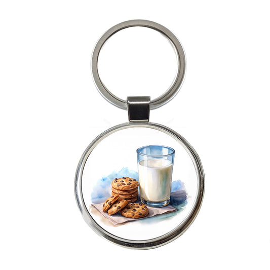 Milk Cookies Watercolor Round Metal Keychain