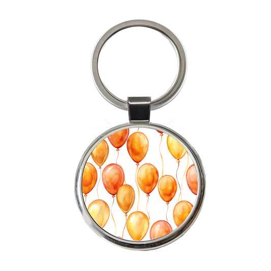 Orange Balloons Watercolor Birthday Round Metal Keychain