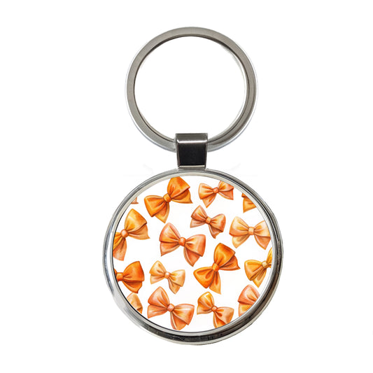 Orange Scattered Coquette Bows Watercolor Round Metal Keychain