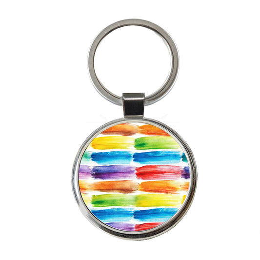 Paint Brush Strokes Watercolor Round Metal Keychain