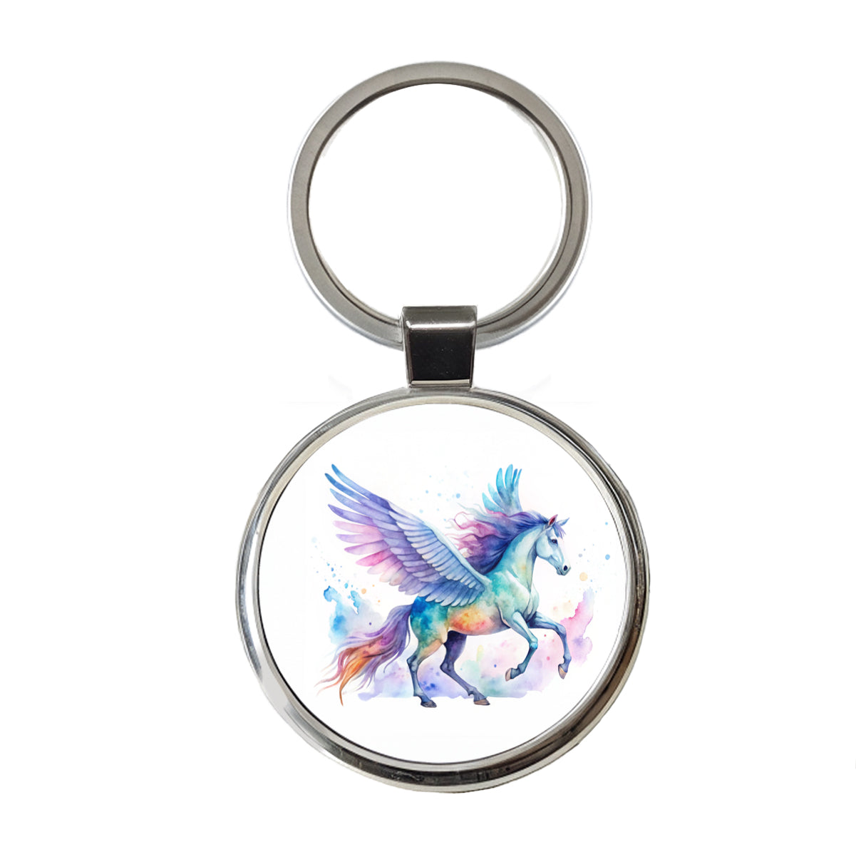 Pegasus Greek Mythology Watercolor Design Round Metal Keychain