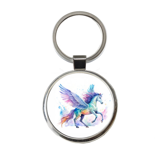 Pegasus Greek Mythology Watercolor Design Round Metal Keychain