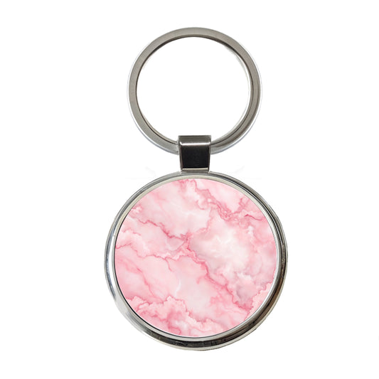 Pink Marble Background Watercolor Round Metal Keychain