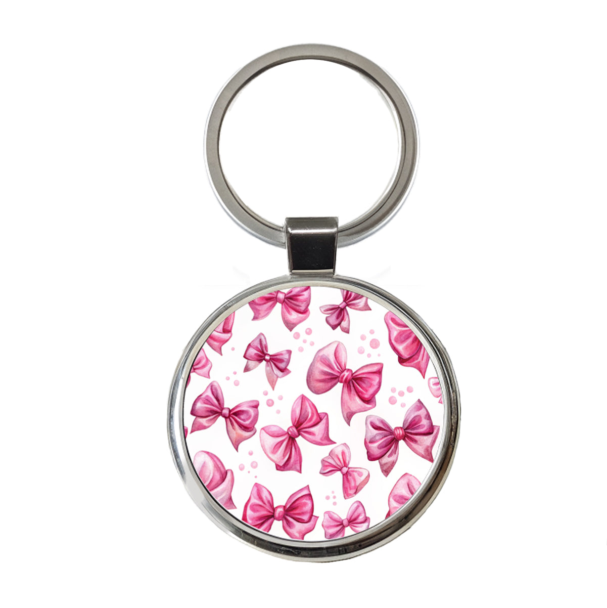Pink Scattered Coquette Bows Watercolor Round Metal Keychain