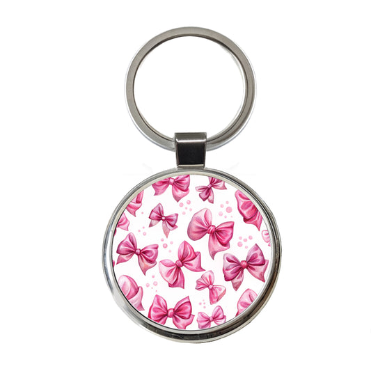Pink Scattered Coquette Bows Watercolor Round Metal Keychain