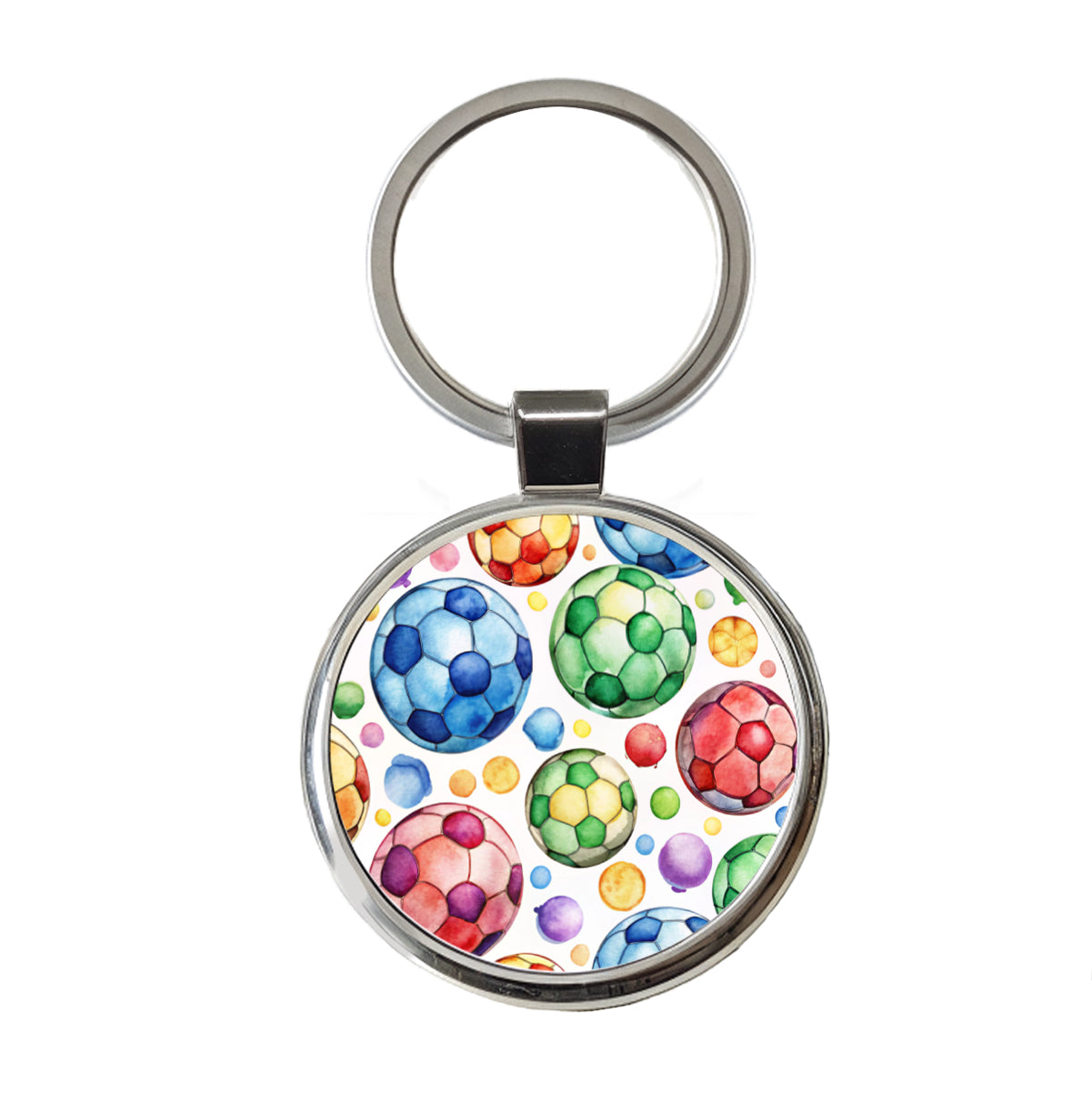 Rainbow Soccer Balls Watercolor Football Round Metal Keychain