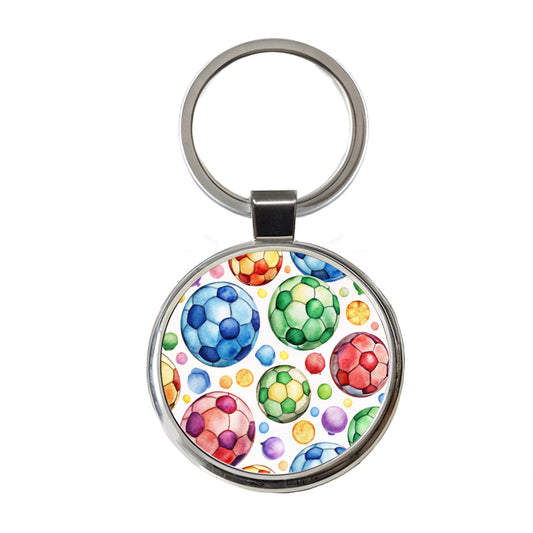 Rainbow Soccer Balls Watercolor Football Round Metal Keychain