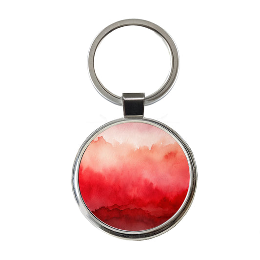 Red Ombre Watercolor Round Metal Keychain
