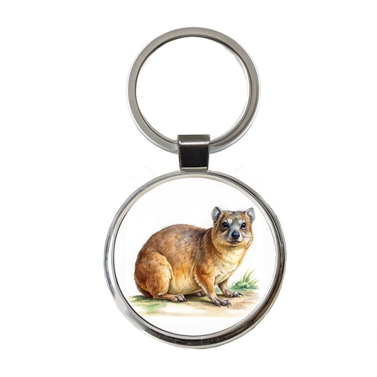 Rock Hyrax Dassie Watercolor Round Metal Keychain