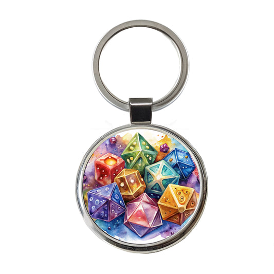 Role Playing Game Dice Watercolor Design Round Metal Keychain