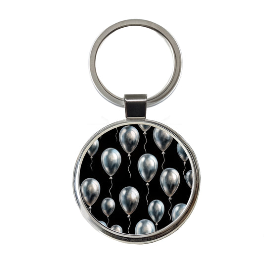 Silver Balloons Black Background Birthday Anniversary Round Metal Keychain