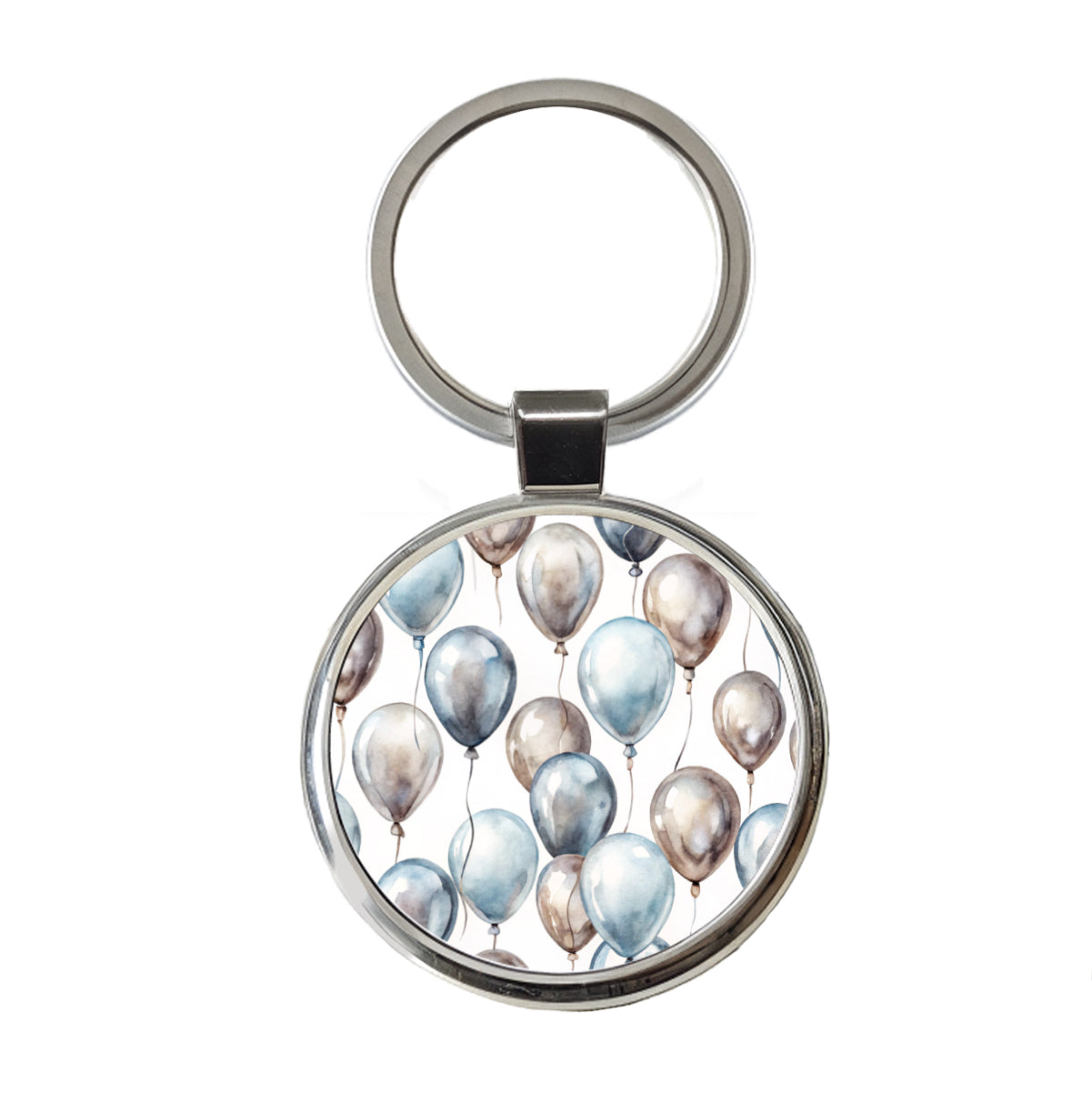 Silver Balloons Watercolor Birthday Anniversary Round Metal Keychain