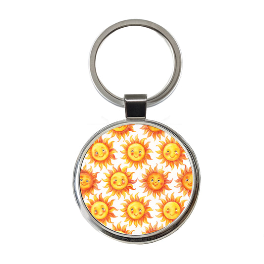 Smiling Suns Watercolor Round Metal Keychain