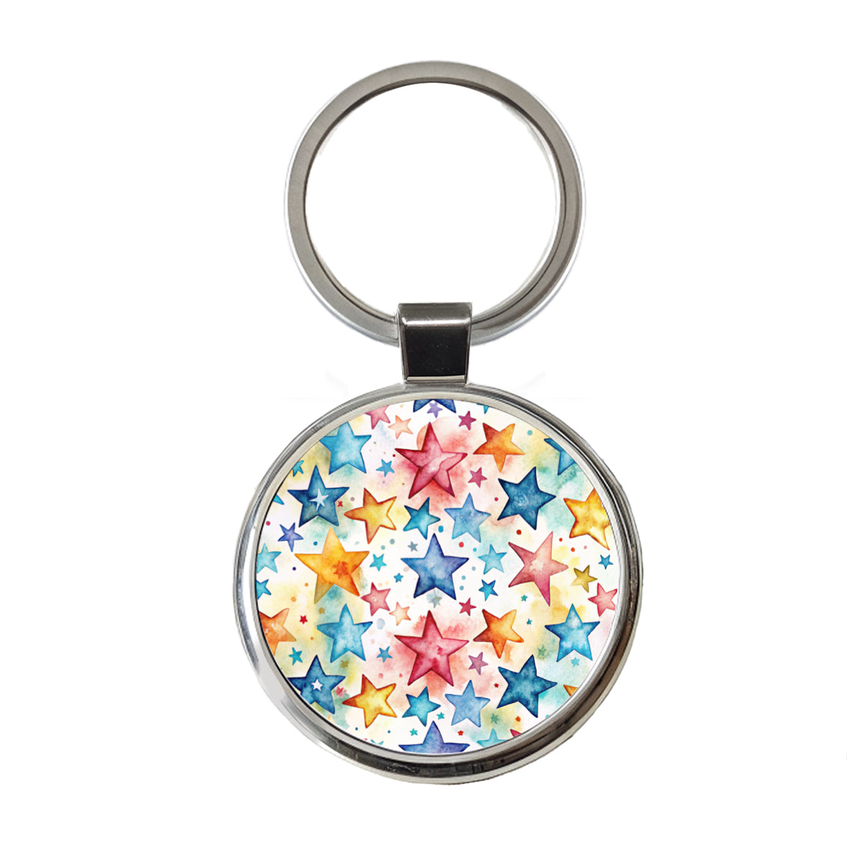 Stars Colorful Watercolor Round Metal Keychain