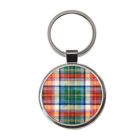 Tartan Plaid Watercolor Round Metal Keychain