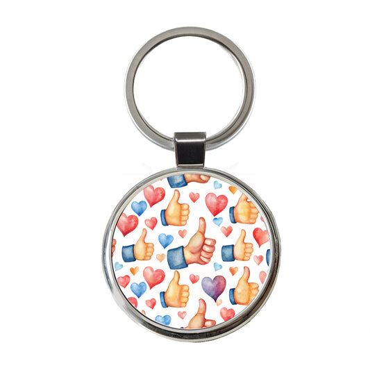 Thumbs Up Hearts Watercolor Round Metal Keychain