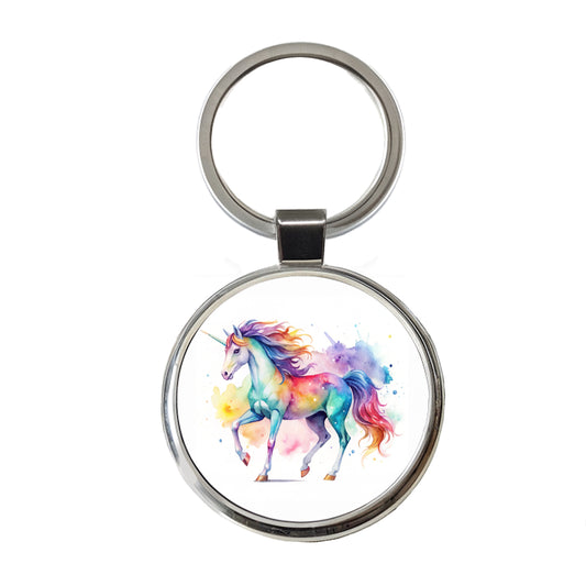 Unicorn Beautiful Watercolor Design Round Metal Keychain