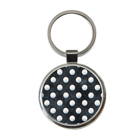 White Polka Dots Black Background Round Metal Keychain
