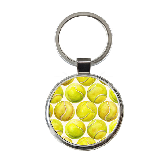 Yellow Tennis Balls Watercolor Round Metal Keychain