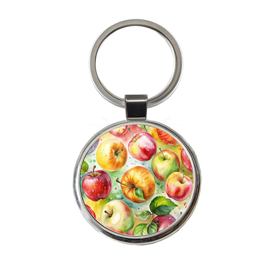 Apples Fruit Watercolor Round Metal Keychain